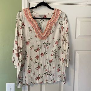 Skies Are Blue V Neck Boho Blouse 2X